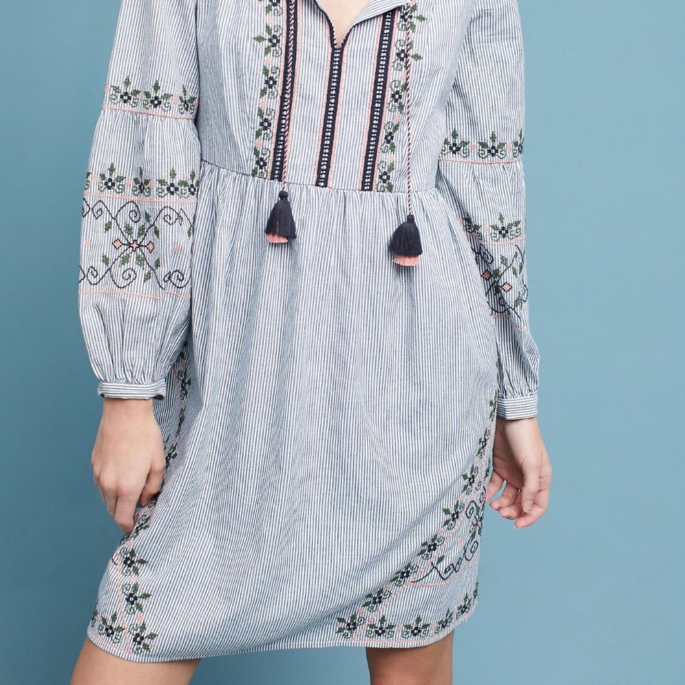 Anthropology Maddie Embroidered Dress in White
